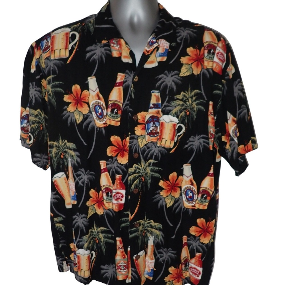 Vintage BIG DOGS Tropical Shirt Mens S Hawaiian Beer Bottle Resort Vacation‎
